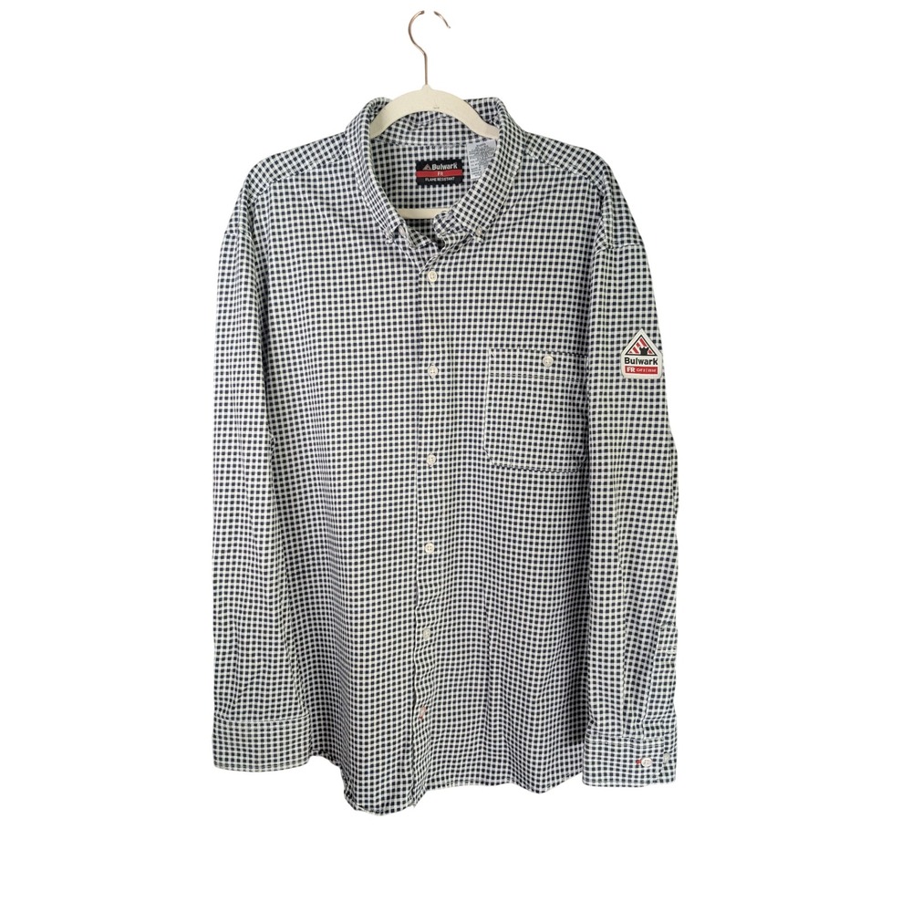Bulwark FR Shirt Mens XL Black Gingham Flame Resistant Work Shirt CAT 2